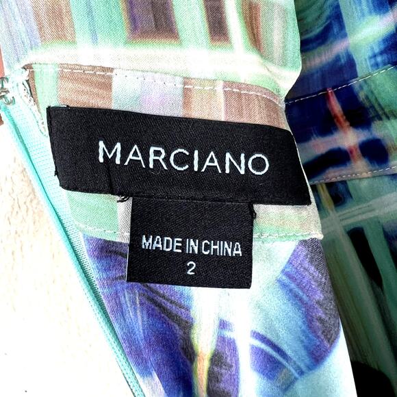 Marciano Kaleidoscope Gown Maxi Dress Chainlink Halter Cut Outs Sz 2 Blue Green - Picture 5 of 10